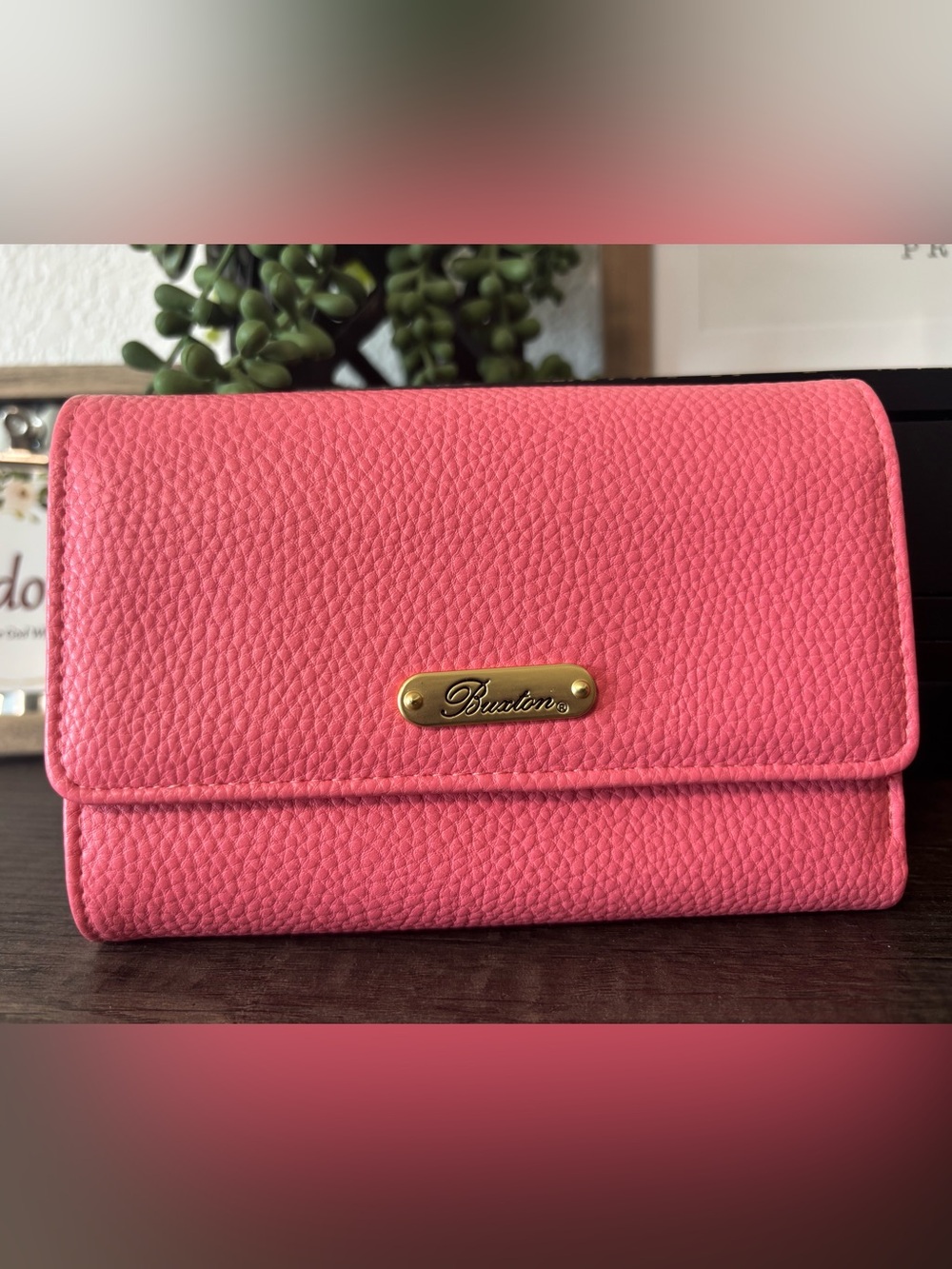 Buxton Coral Pink Pebbled Leather Wallet (NWOT)